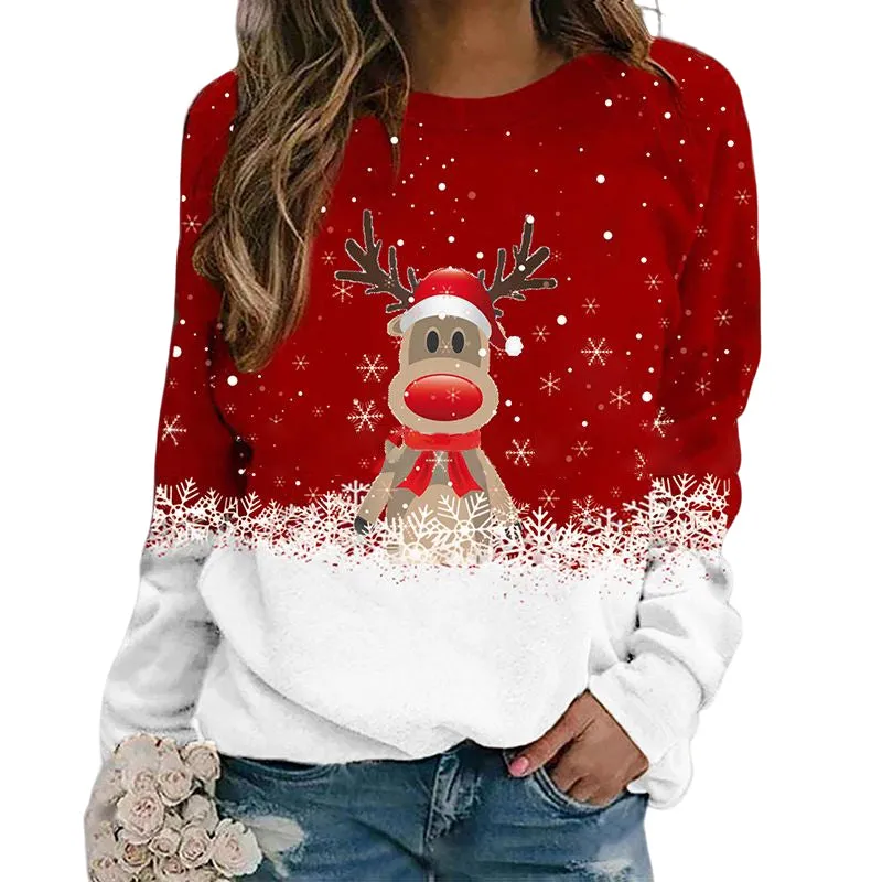 Snowflake Christmas Deer Print Crewneck Sweater