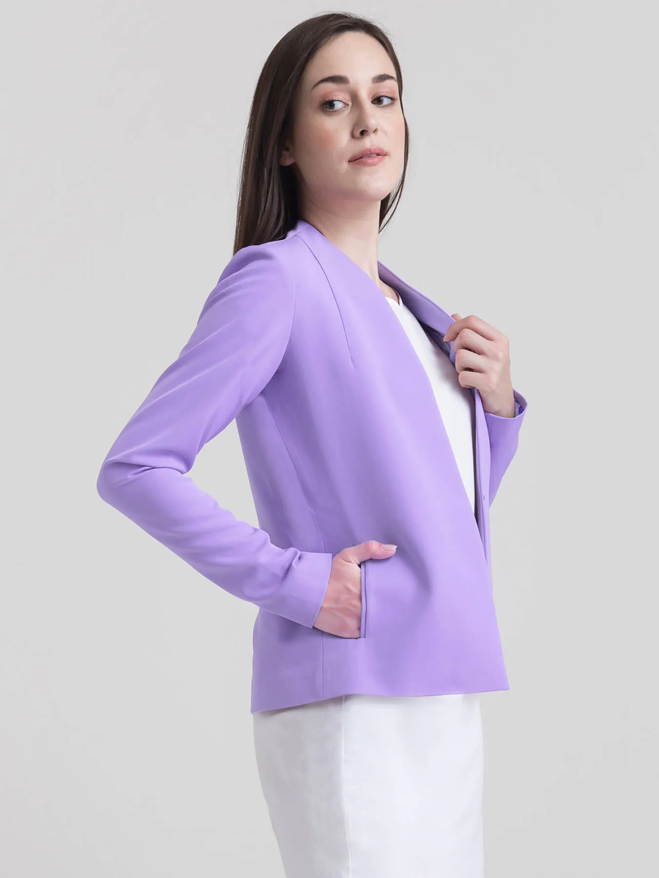 Stylish Jacket With Hook Closure - Lilac