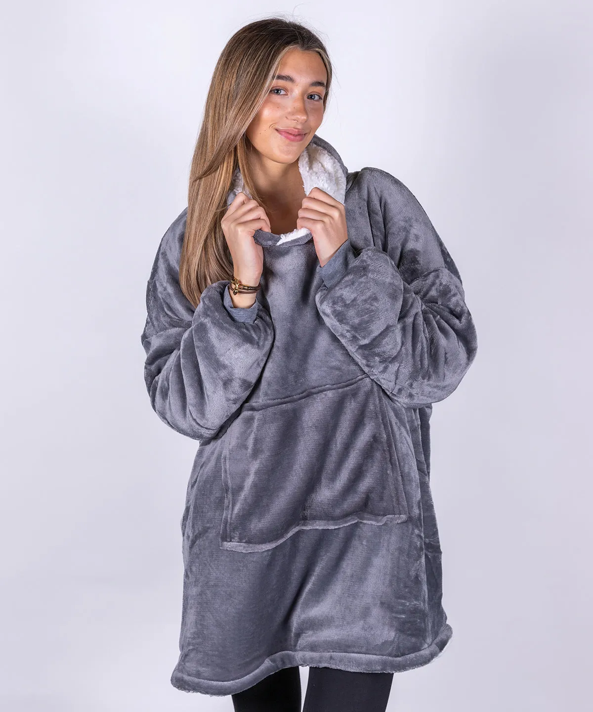 The Ribbon oversized cosy reversible sherpa hoodie | Pink