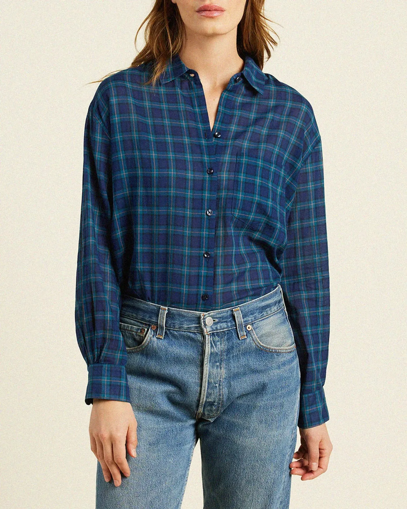 Trovata Black Oversized Shirt Oceanside Plaid