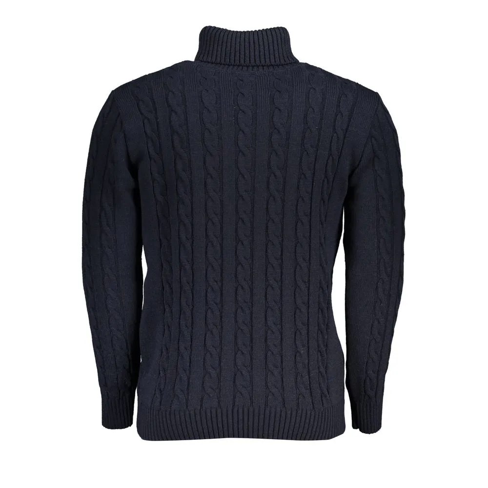 U.S. Grand Polo Elegant Turtleneck Twisted Sweater in Blue