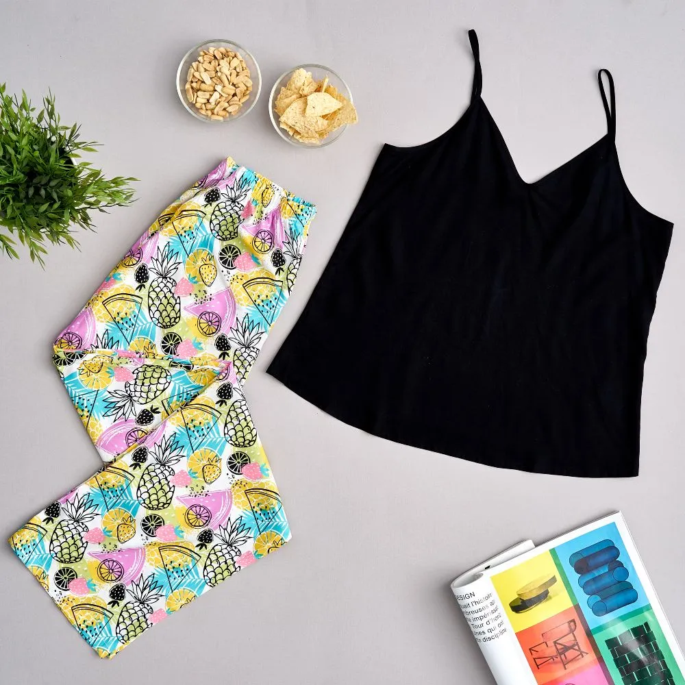 Women summer pajama set Black top  Pineapple Pants