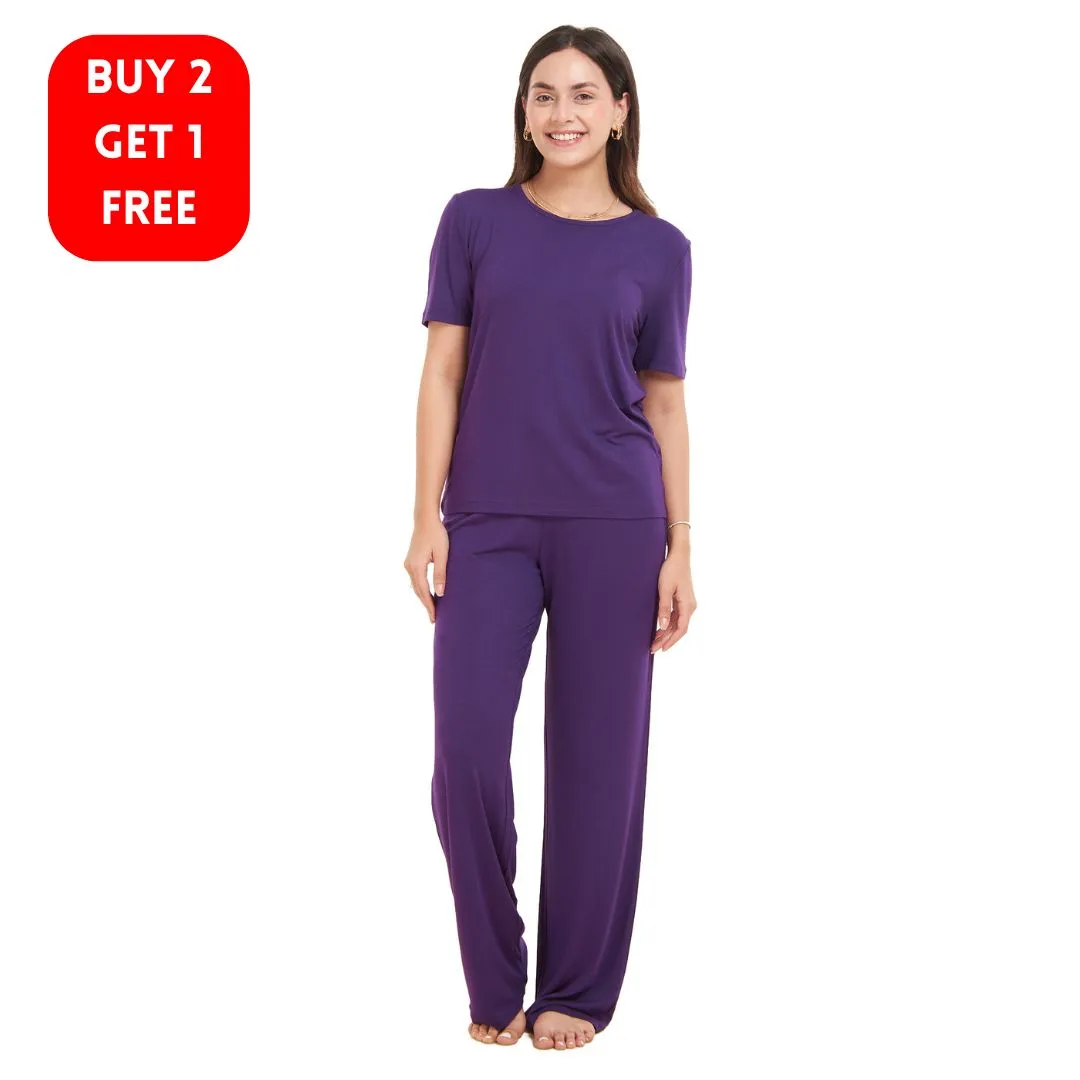 Women summer pajama set Purple shirt   Pants