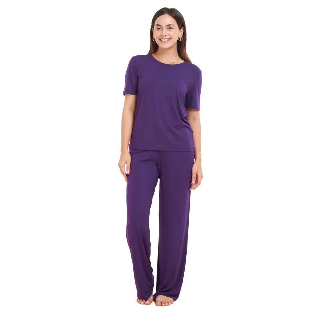 Women summer pajama set Purple shirt   Pants