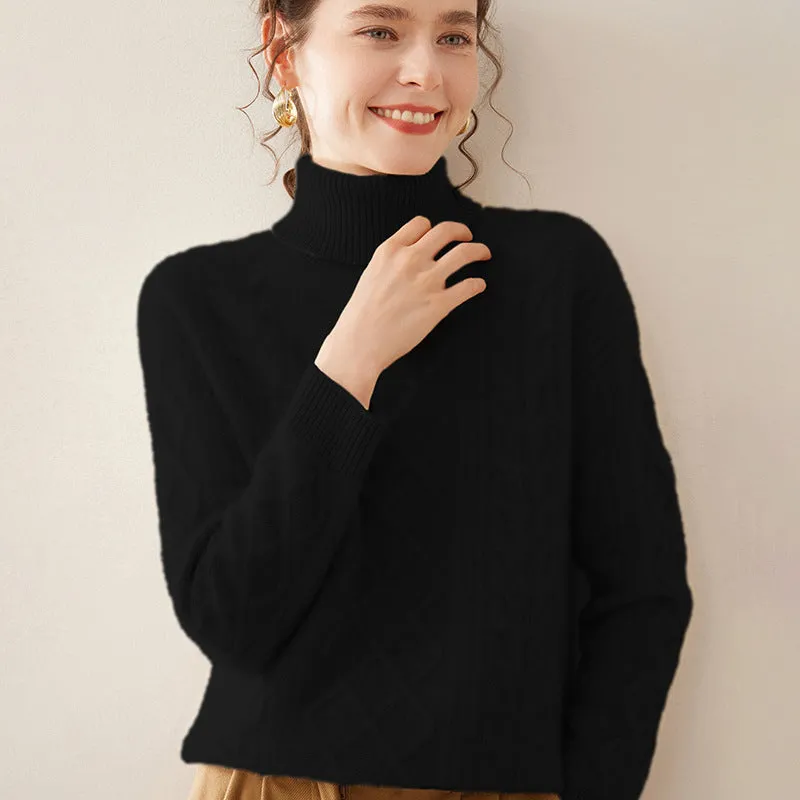 Women's High Lapel Cashmere Loose Lazy Sweater Three-strand Thickened Knitting Bottoming Shirt Top