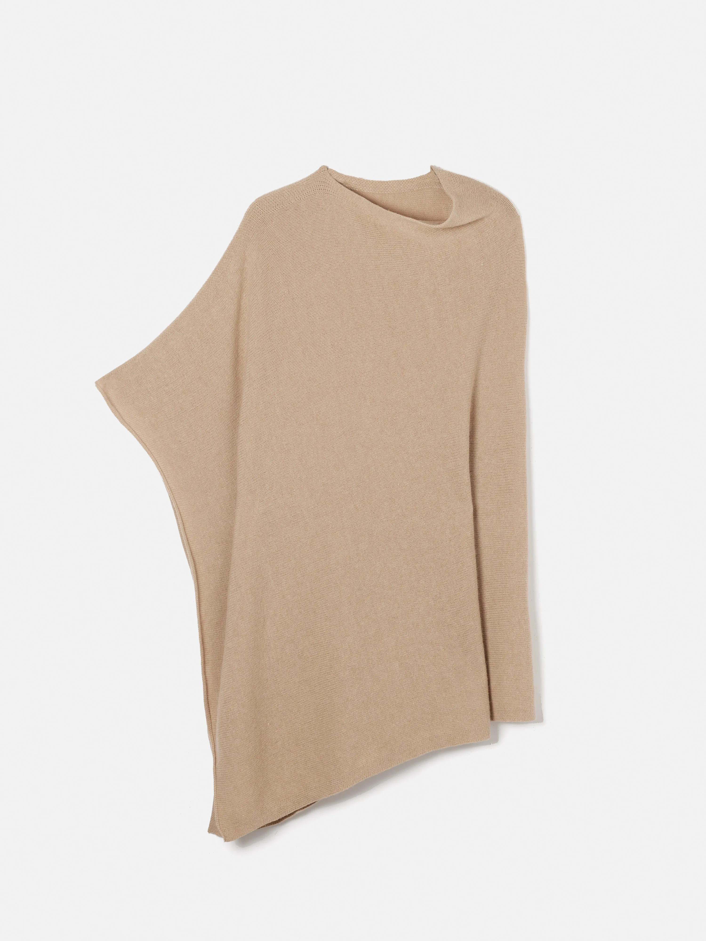 Wool Cashmere Blend Drape Poncho | Beige